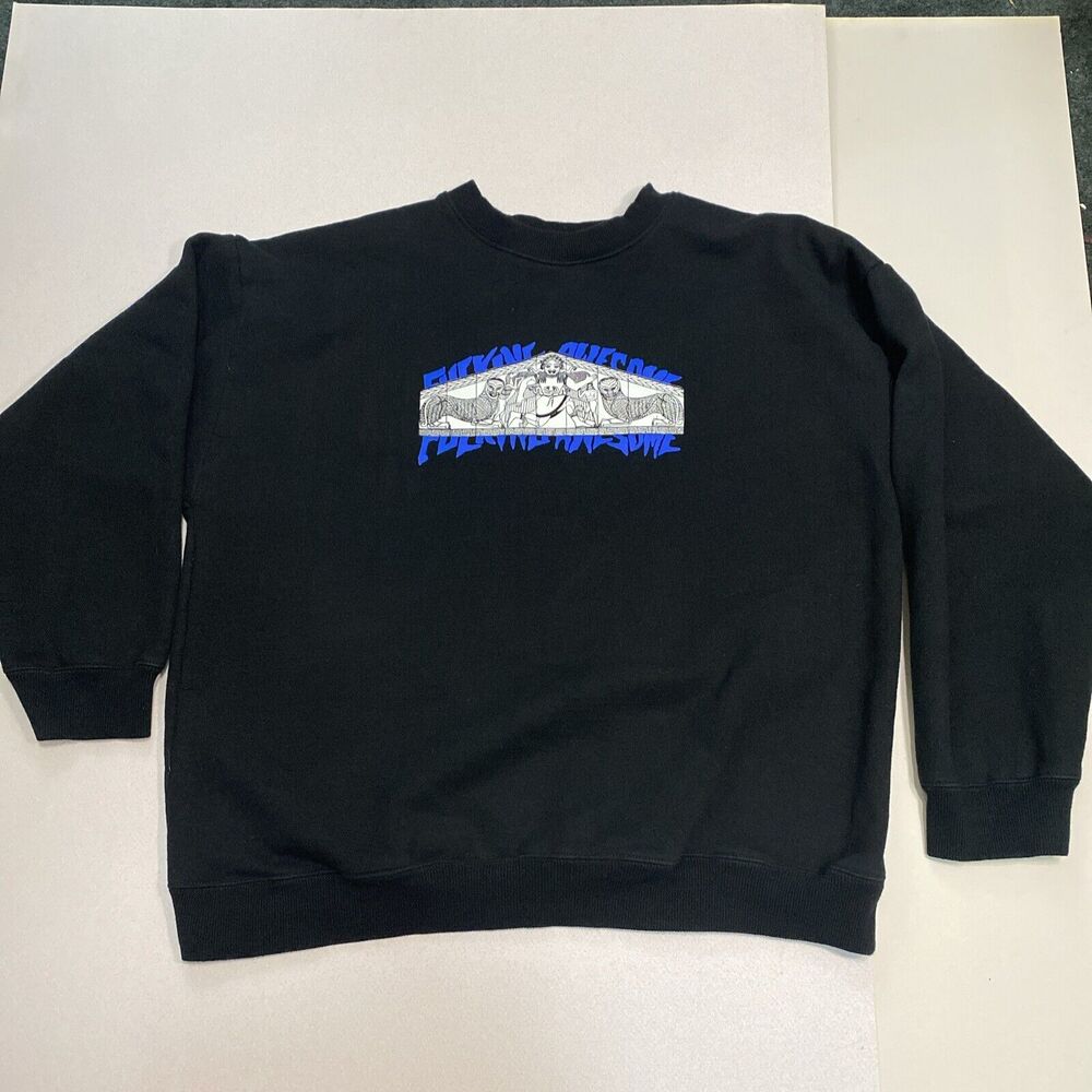 FuckingAwesome Pullover Sweatshirt Men XL Black Blue Greek Graphic Clean